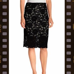 Black Lace Pencil Skirt Over Nude Lining